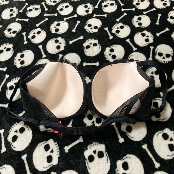 LA SENZA 34DD Black and nude pink floral lace underwire bra w/ clear rhinestones - Picture 13 of 13